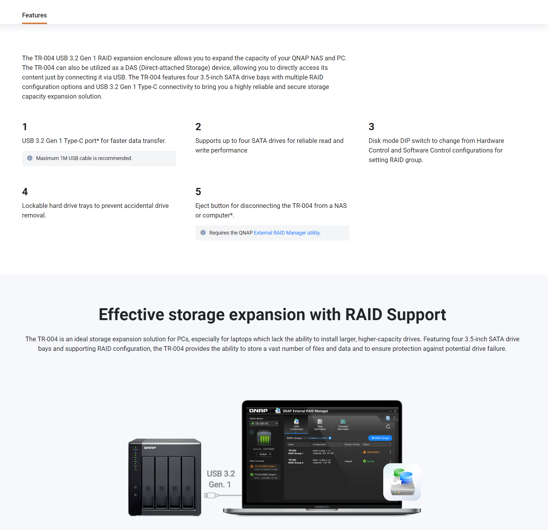 A large marketing image providing additional information about the product QNAP TR-004 4-Bay USB Type-C NAS Enclosure - Additional alt info not provided
